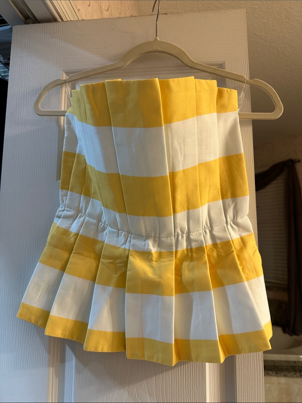 Women's Yellow & White Striped Pleated Skirt
